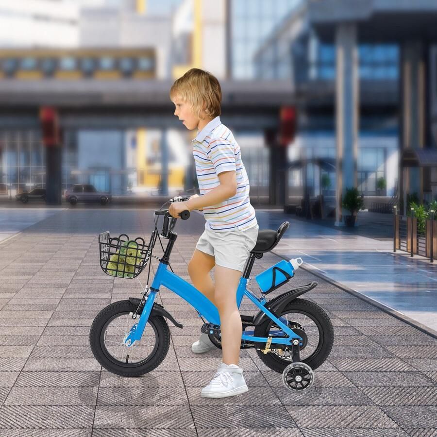 Kinderfiets Met Zijwieltjes Blauw 12 Inch Koolstofstaal Frame Voor Kinderen 2-5 Jaar