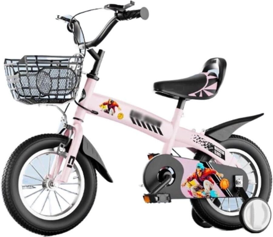 Kinderfiets met zijwieltjes Loopfiets Leren fietsen Dubbele remmen 18 inch Roze