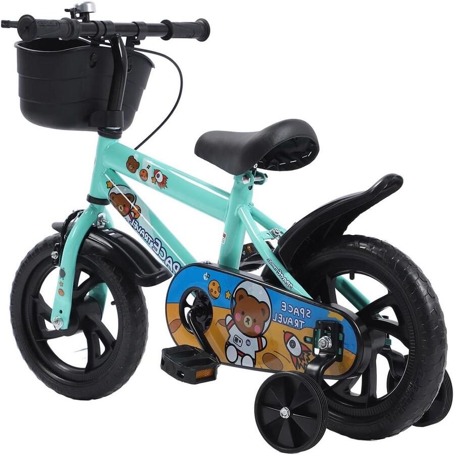 Kinderfiets met zijwieltjes Loopfiets peuter Veilig leren fietsen Stabiele driehoek structuur 12 Inch Groen
