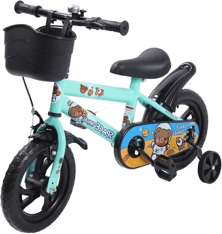 Kinderfiets met Zijwieltjes Peuterfiets Loopfiets Leren Fietsen In Hoogte Verstelbaar 12 Inch Groen