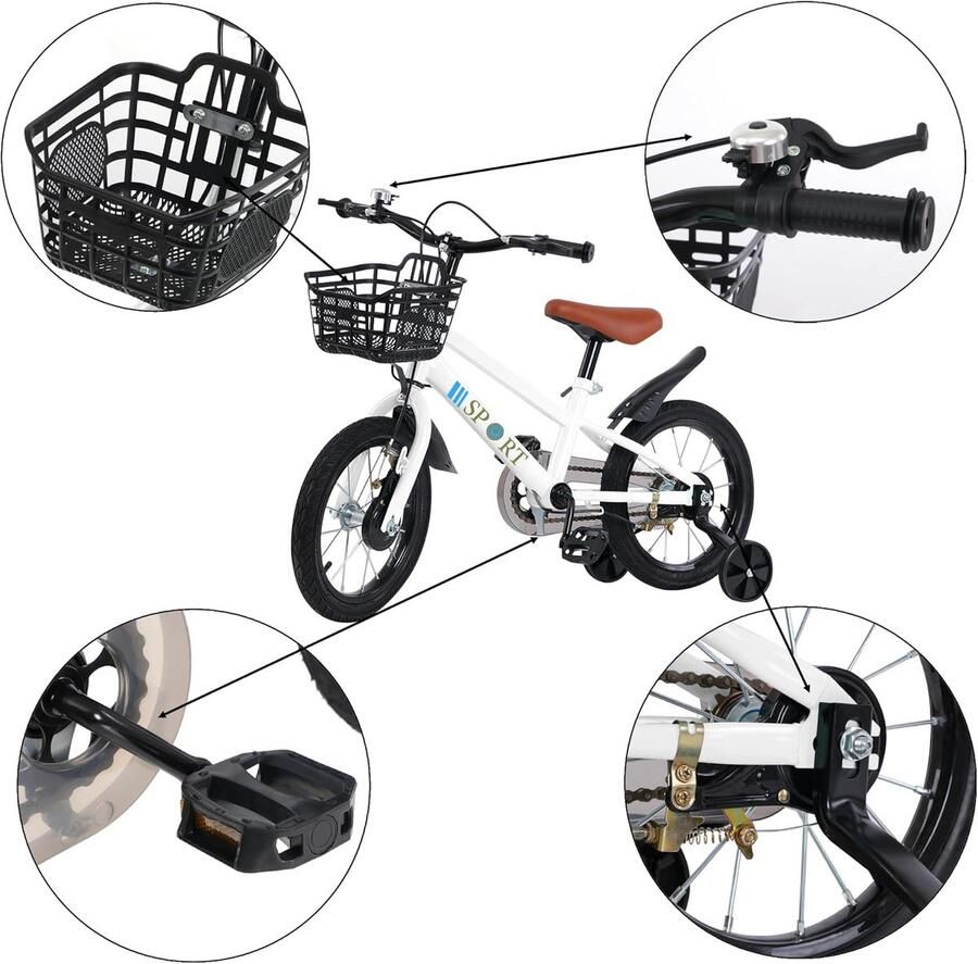 Kinderfiets Met Zijwieltjes voor en (2-8 Jaar)