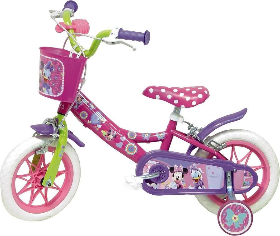 Kinderfiets Minnie Loopfiets Meisjes Leren Fietsen Met Zijwielen 12 Inch Fuchsia