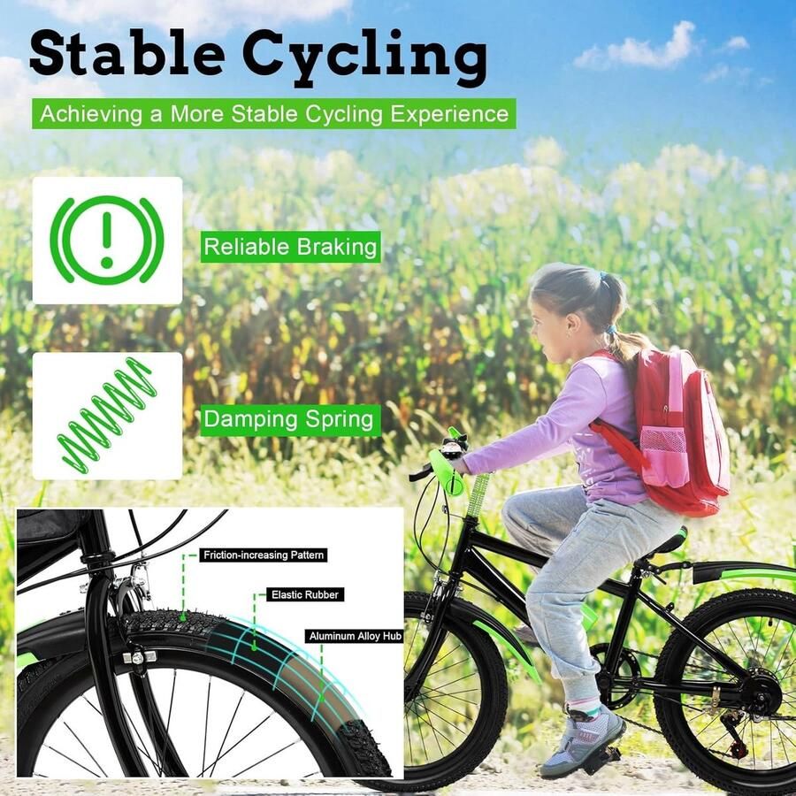 Kinderfiets Mountainbike sfiets sfiets Veilig Fietsen Met Versnellingen 20 inch Groen
