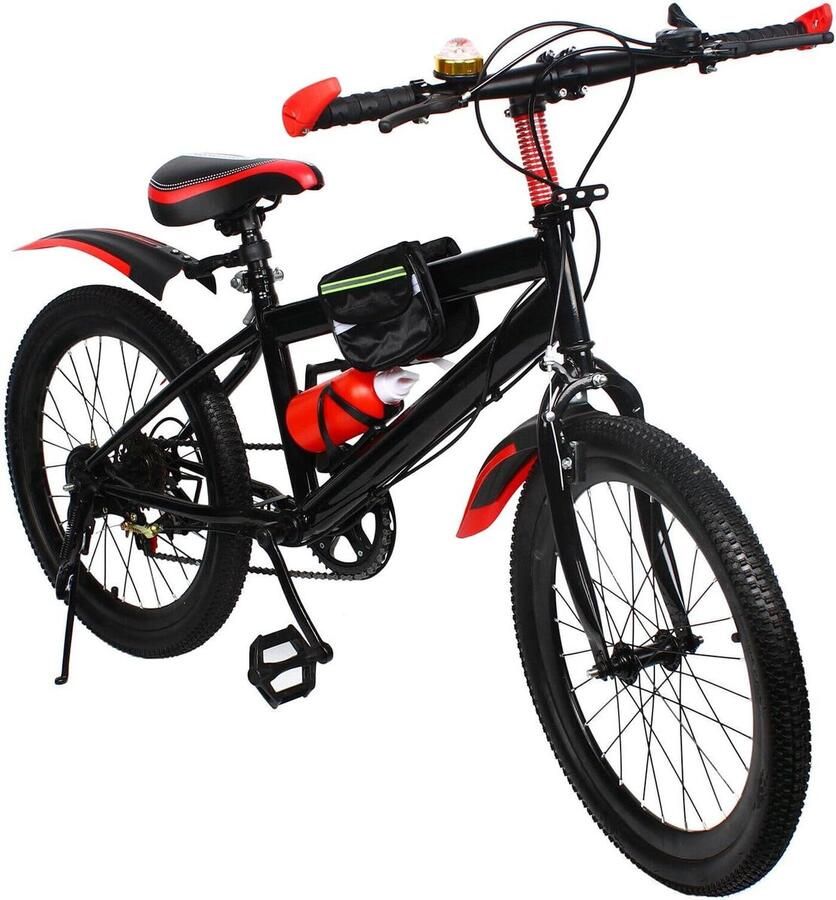 Kinderfiets Mountainbike sfiets sfiets Veilige Fietstocht Verende Voorvork Schijfrem 20 inch Rood Zwart