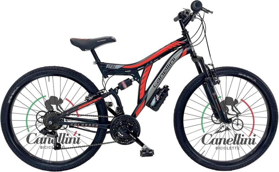 Kinderfiets MTB Mountainbike Kinder Buitenritten Full suspension 26 inch Zwart Rood - Foto 1