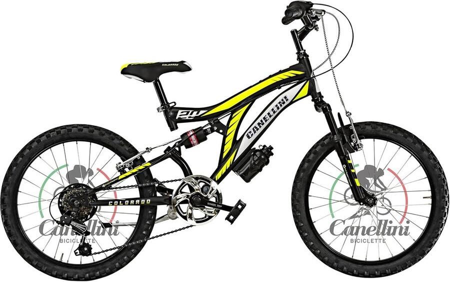 Kinderfiets MTB Volledig Geveerd 20 Inch Fiets Zwart Geel
