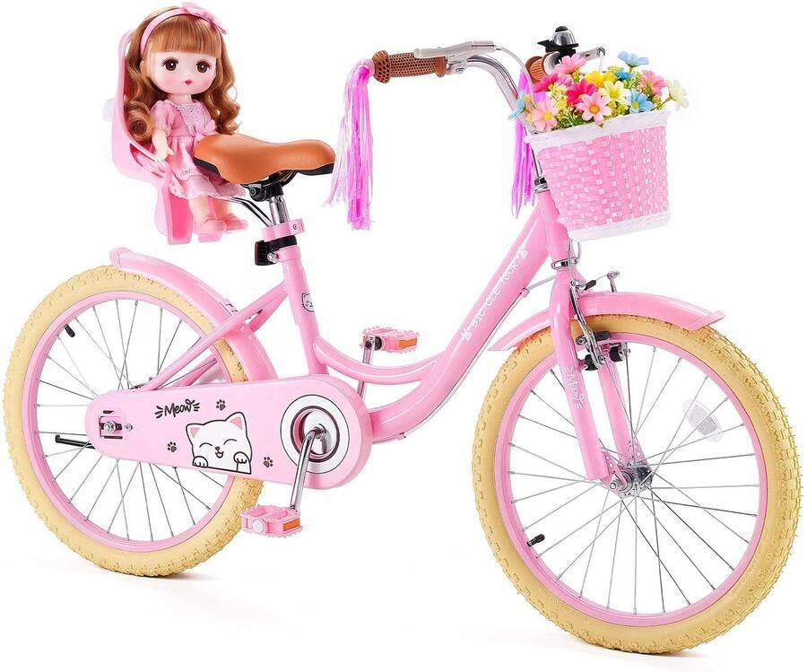 Kinderfiets Racefiets 50 8 cm Voor meisjes van 7-13 jaar Dubbele remmen Verstelbaar zadel en stuur Poppenzitje en mandje Met standaard Roze