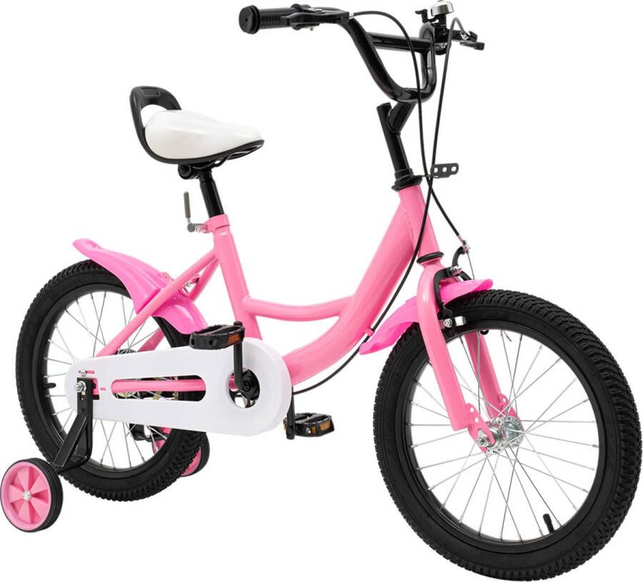 Kinderfiets Roze Meisjes Fiets Veiligheidskinderfiets 5-8 Jaar 16 Inch Verstelbaar Ontwerp Dubbele remmen Anti-slip banden Antislip Handvaten Comfortabel zadel Inclusief Fietsbel 2 Zijwielen & Veiligheids Handvat Aan Zadel