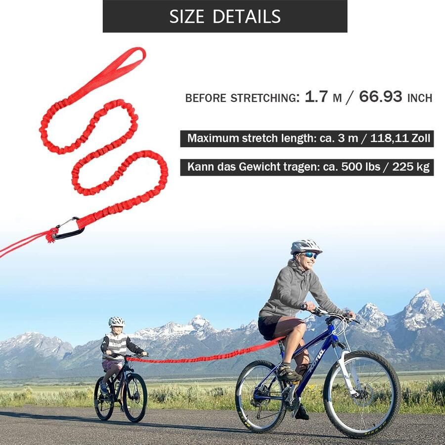 Kinderfiets sleeptouw elastische sleepriem bungee trekkoord ouder-kind tractietouw rood draagvermogen 150 kg