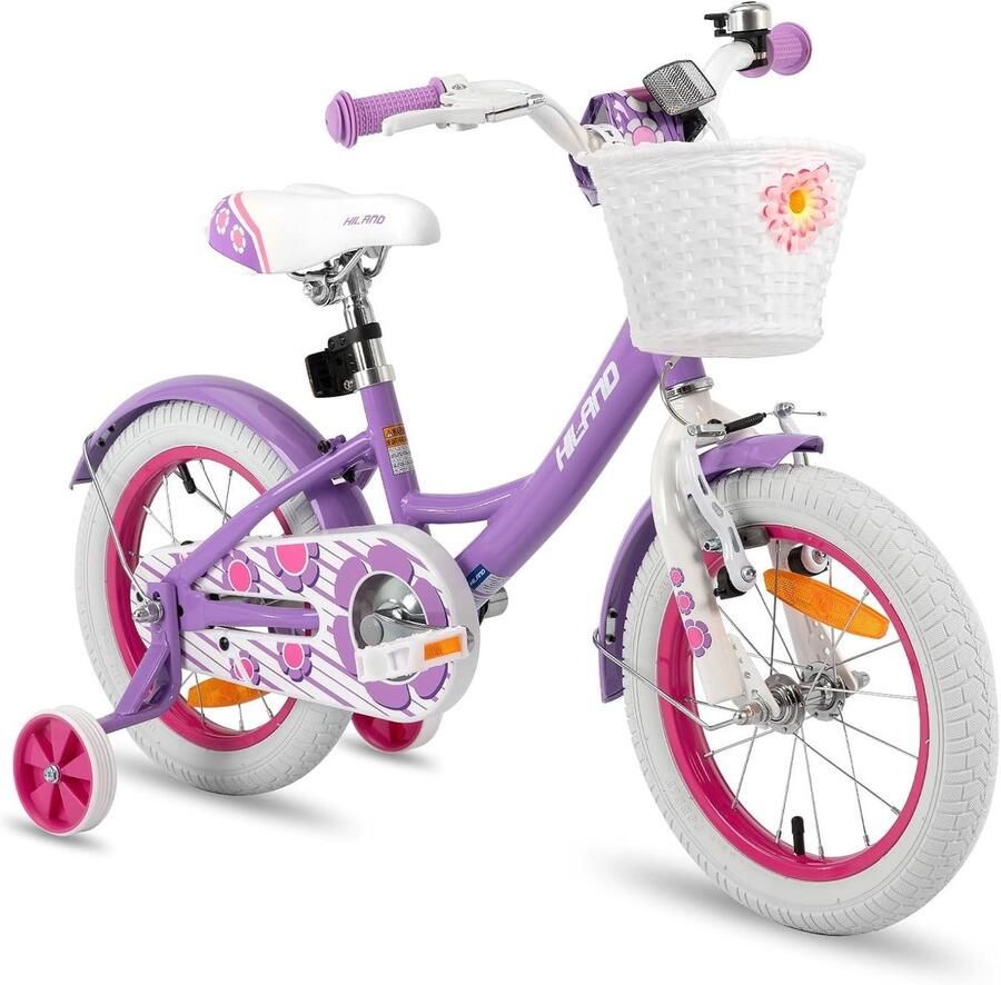 Kinderfiets Space Shuttle Kinderscooter Fiets Eerste Fietservaring Inclusief Mand en Zijwielen 14 Inch Wielmaat Paars