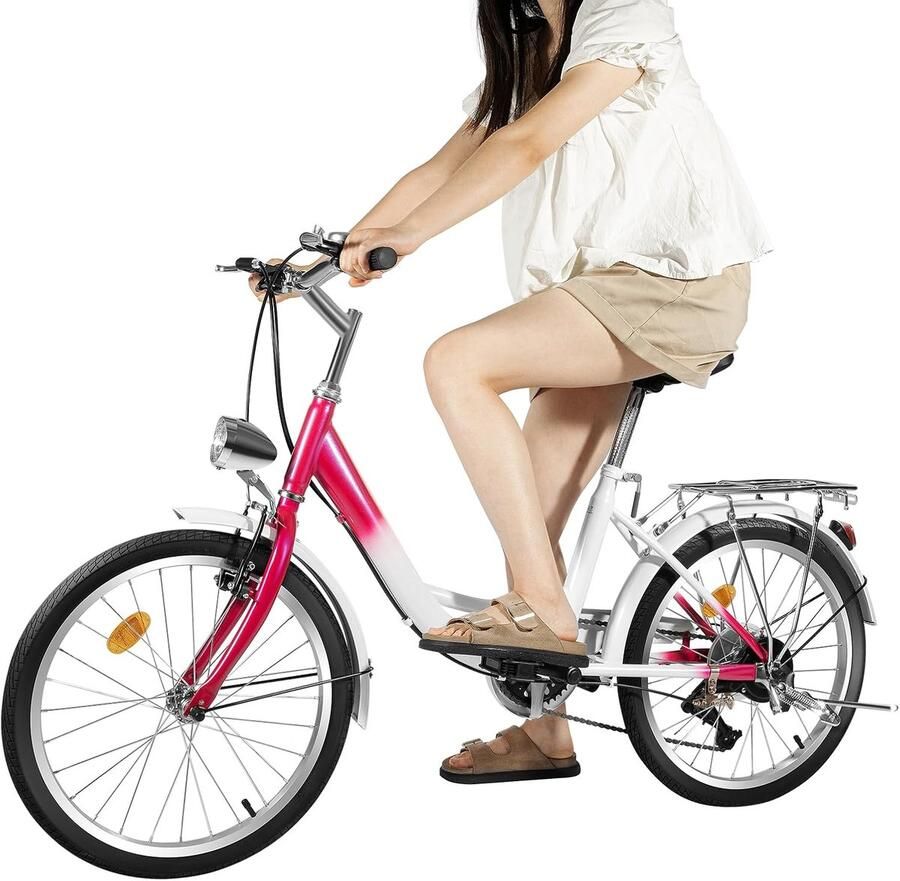 Kinderfiets Stadsfiets Comfortabel Fietsen 6 Versnellingen 20 Inch Roze