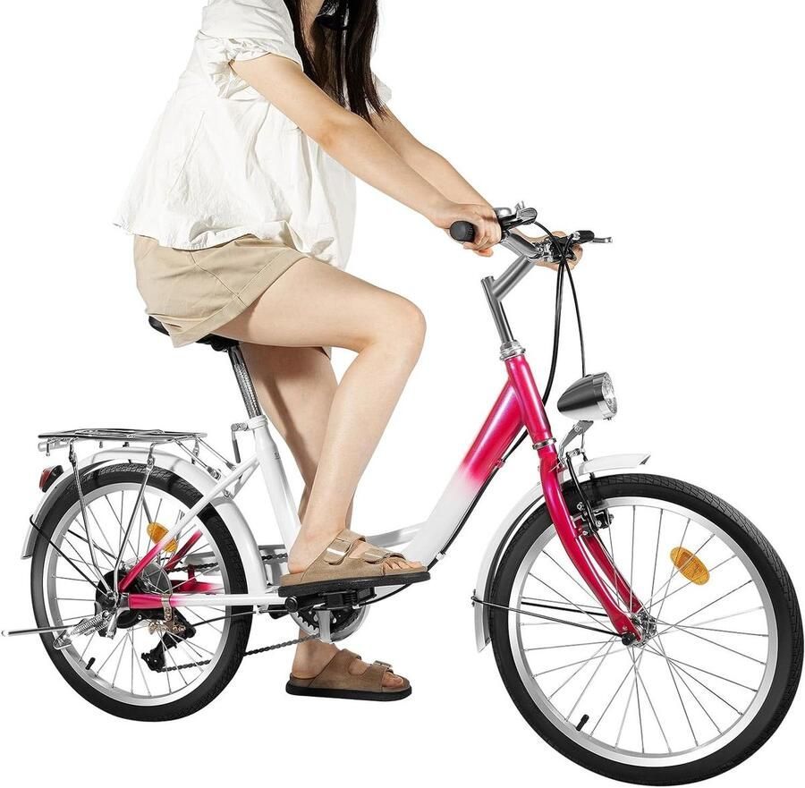 Kinderfiets 20 inch Stadsfiets Meisjes Fietsen Buiten 6 Versnellingen Verstelbaar 80-90cm Hoogte Roze