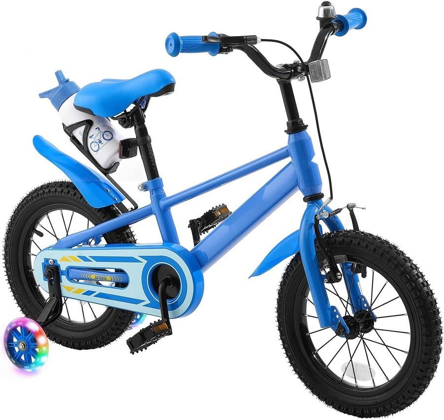 Kinderfiets Stadsfiets met 36 cm wielmaat Voor 3-5 jaar Met zijwieltjes Dubbele rem Verstelbaar zadel en stuur BMX-stijl Blauw
