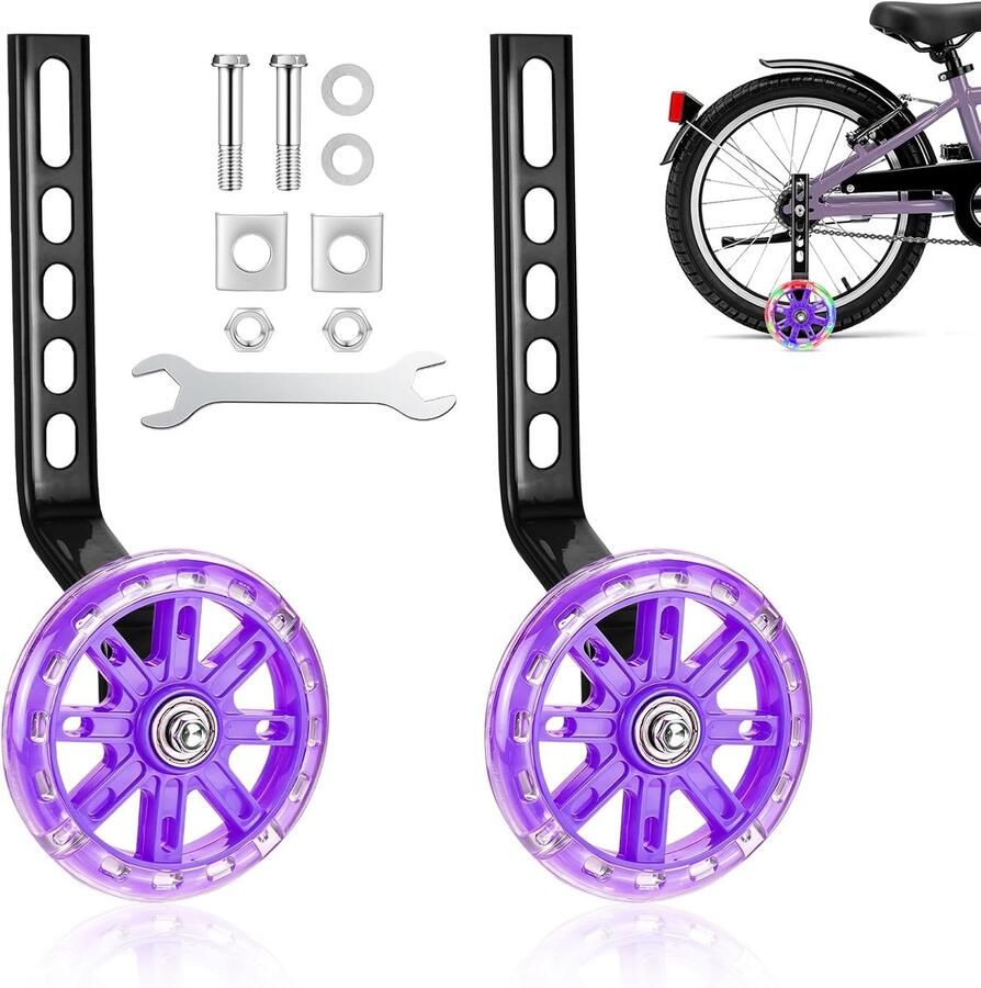 Kinderfiets Steunwielen Hulpwielen Fiets Leren Fietsen Knipperende Wielen 12-20 inch Paars