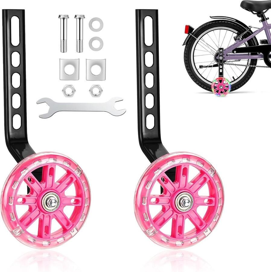Kinderfiets Steunwielen Hulpwielen Fiets Veilig Leren Fietsen Met LED Verlichting 12-20 Inch Roze