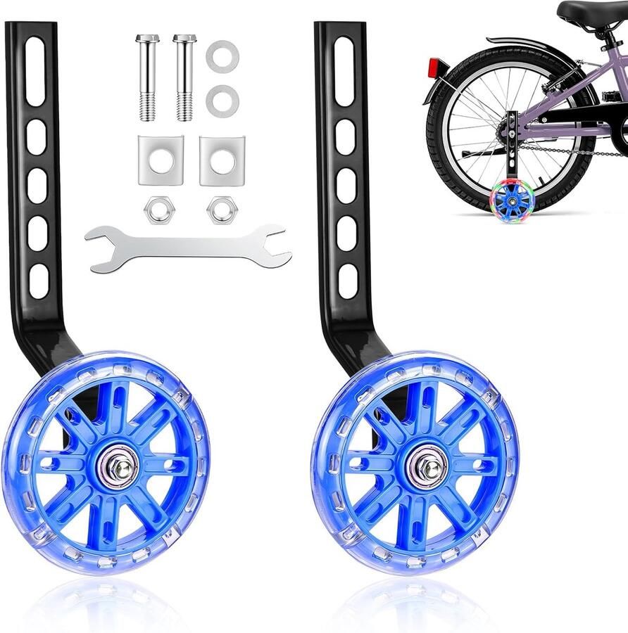 Kinderfiets Steunwielen Hulpwielen Set Leren Fietsen Met Flitslicht Functie 12-20 Inch Blauw