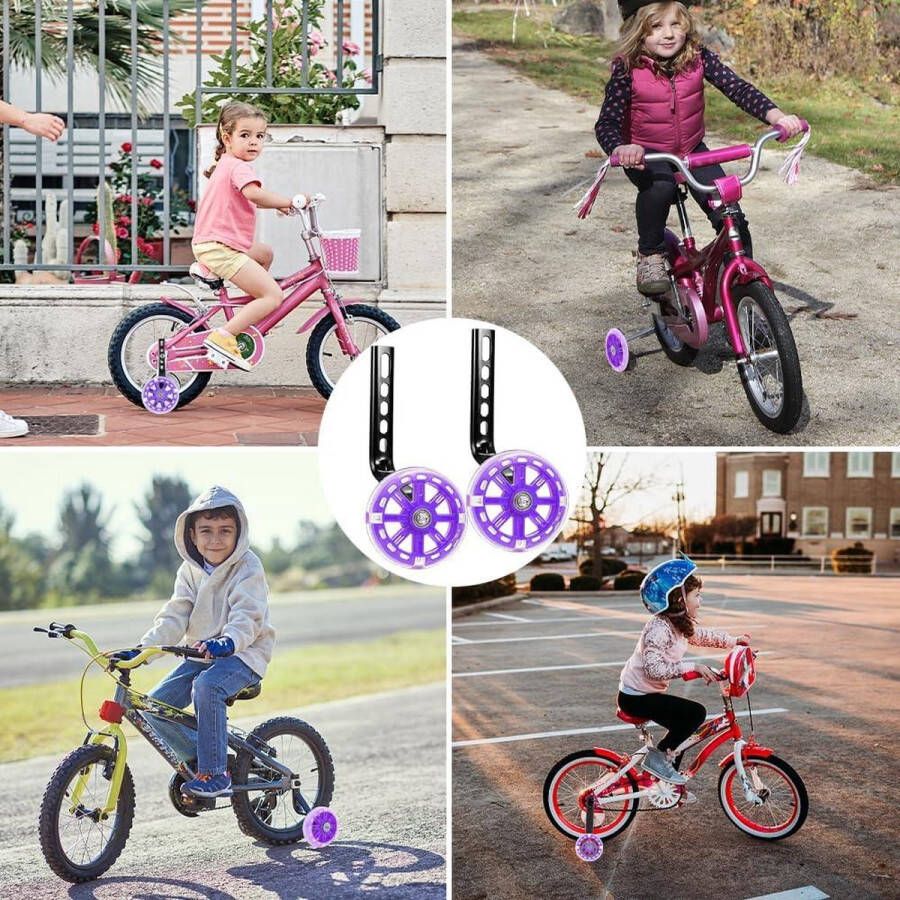 Kinderfiets Steunwielen Verstelbare Fietsstabilisatorkit Glitterfiets Paars met 1 Versnelling