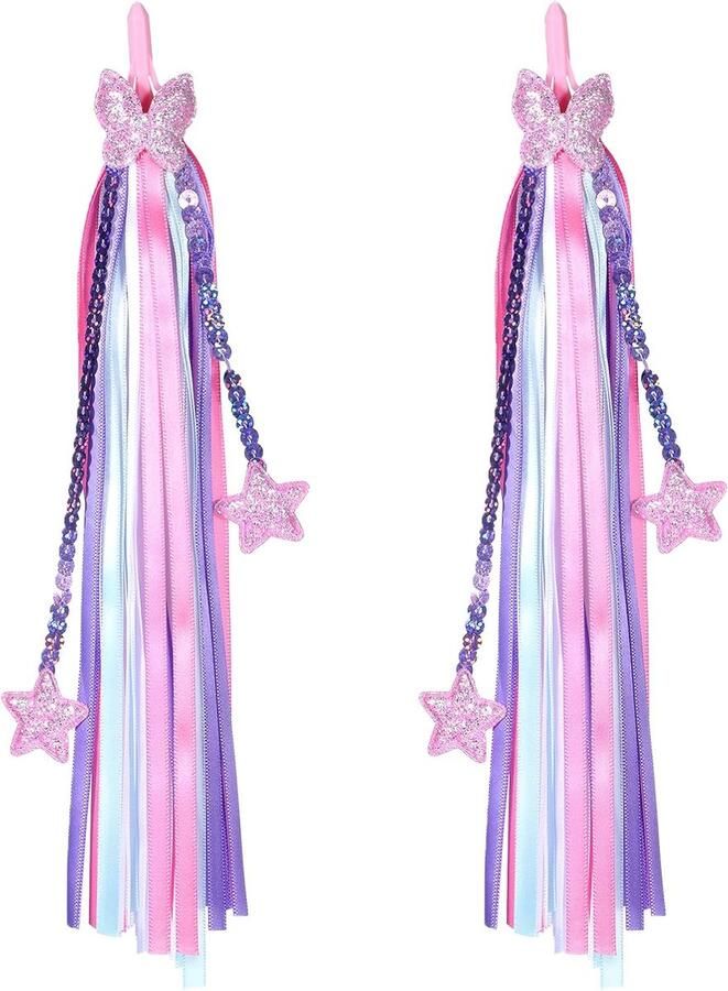 Kinderfiets Streamers Fietskwasten Banden Fietsdecoratie Kinderen Eenvoudig te Bevestigen 27.5 cm Lengte Paars Roze Sterren