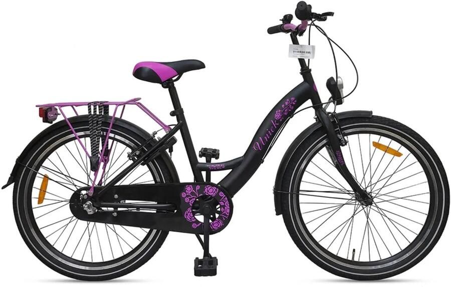 Kinderfiets Uniek 3S 24'' Zwart Roze