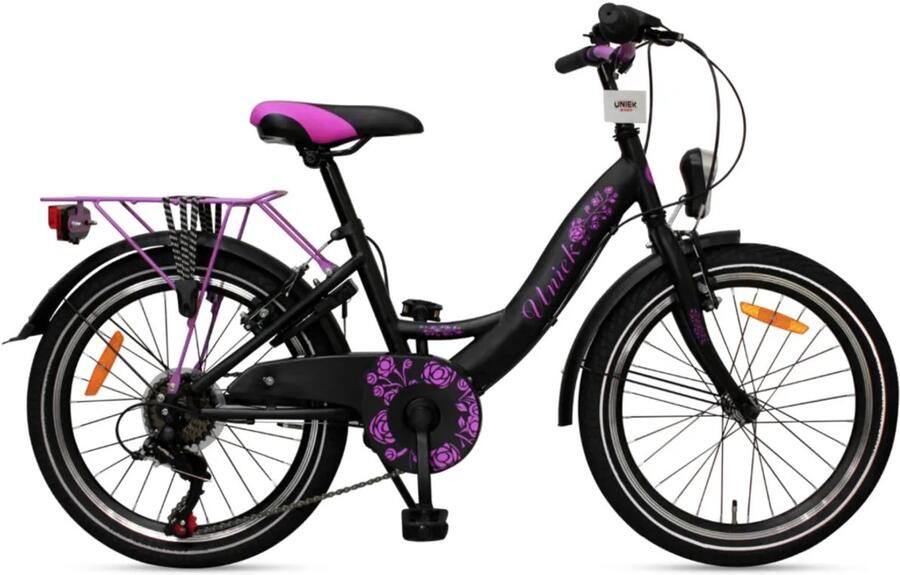 Kinderfiets Uniek 6S 20'' Zwart Roze
