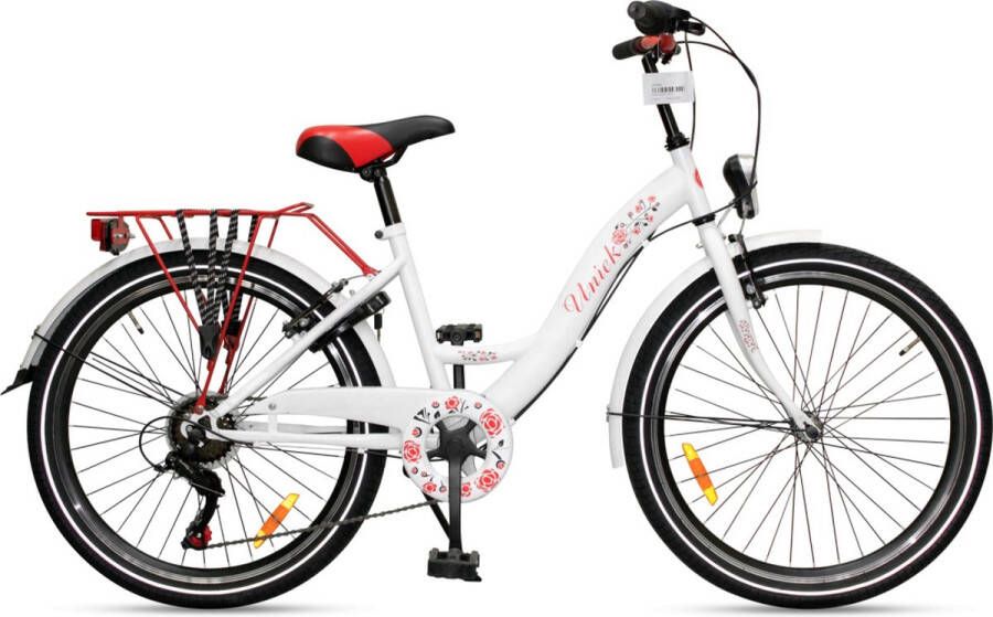 Kinderfiets Uniek 6S 24'' Wit Rood