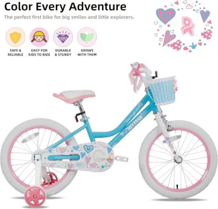 Kinderfiets voor meisjes 18 inch met steunwielen en mandje Blauw