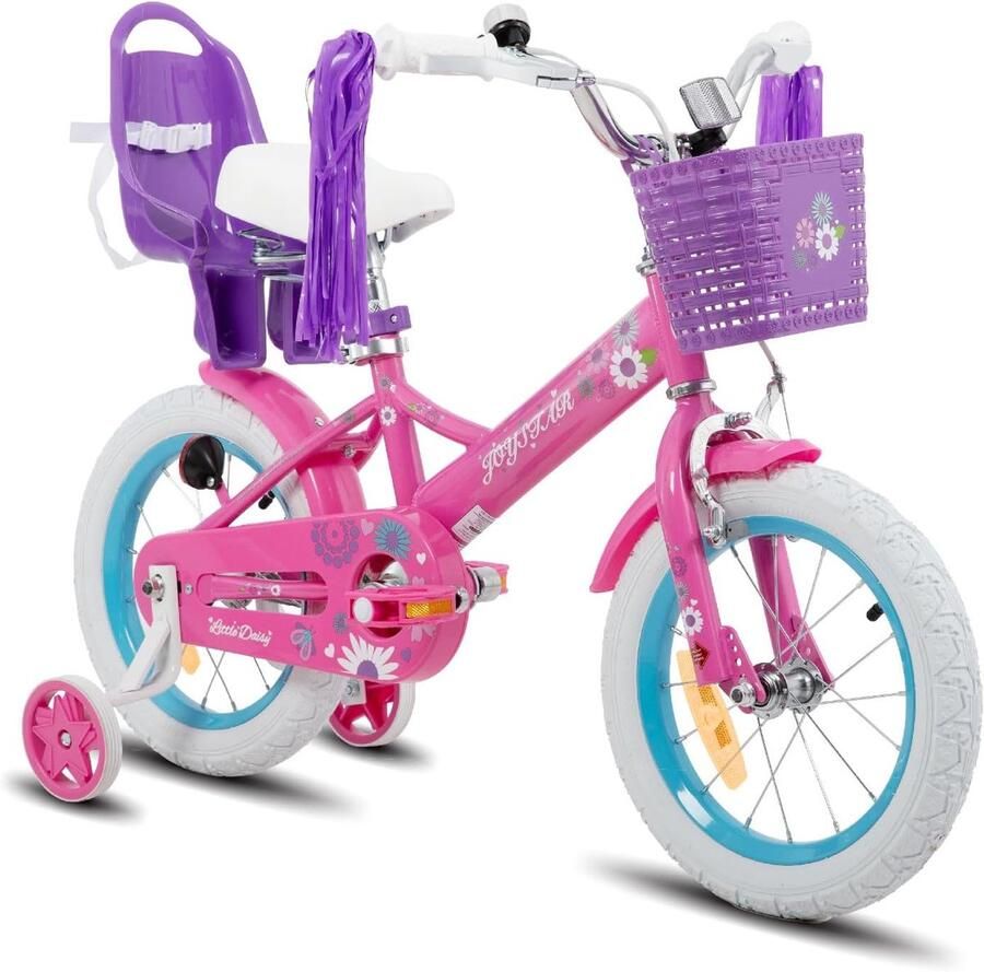 Kinderfiets voor meisjes 2-7 jaar met steunwielen en mand 12 14 16 inch