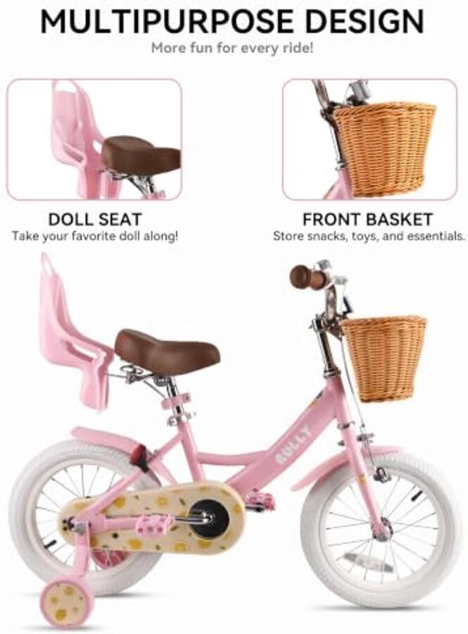 Kinderfiets voor Meisjes met Mandje en Poppenstoel