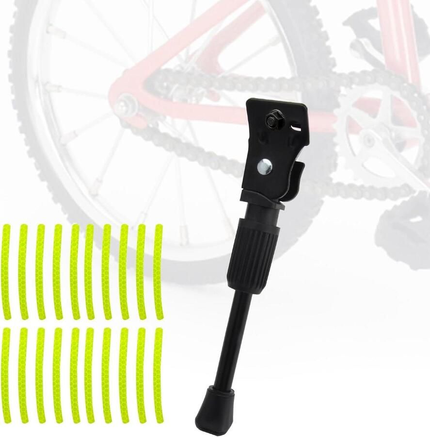 Kinderfiets zijstandaard 16 inch Achterbouwstandaard aluminiumlegering met reflectorstickers