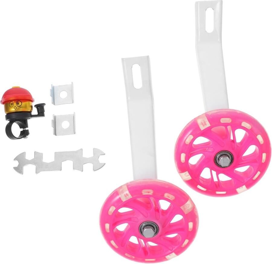 Kinderfiets Zijwieltjes Stabilisator Wielen Balans Leren Knipperende Lampjes 11x11cm Roze