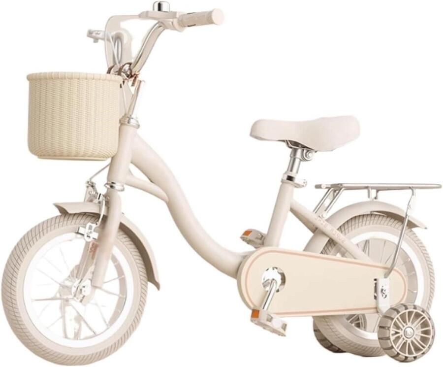 Kinderfiets zonder pedalen Loopfiets rijwiel Buiten spelen Met bel mandje zitje 14 inch Beige