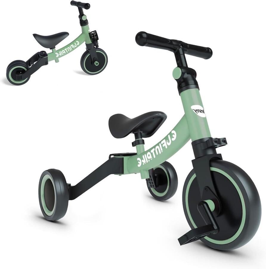 Kinderloopfiets Driewieler Kindertrike Balansfiets Leren Fietsen 5-in-1 Verstelbaar 61 x 44 x 50 cm Grasgroen