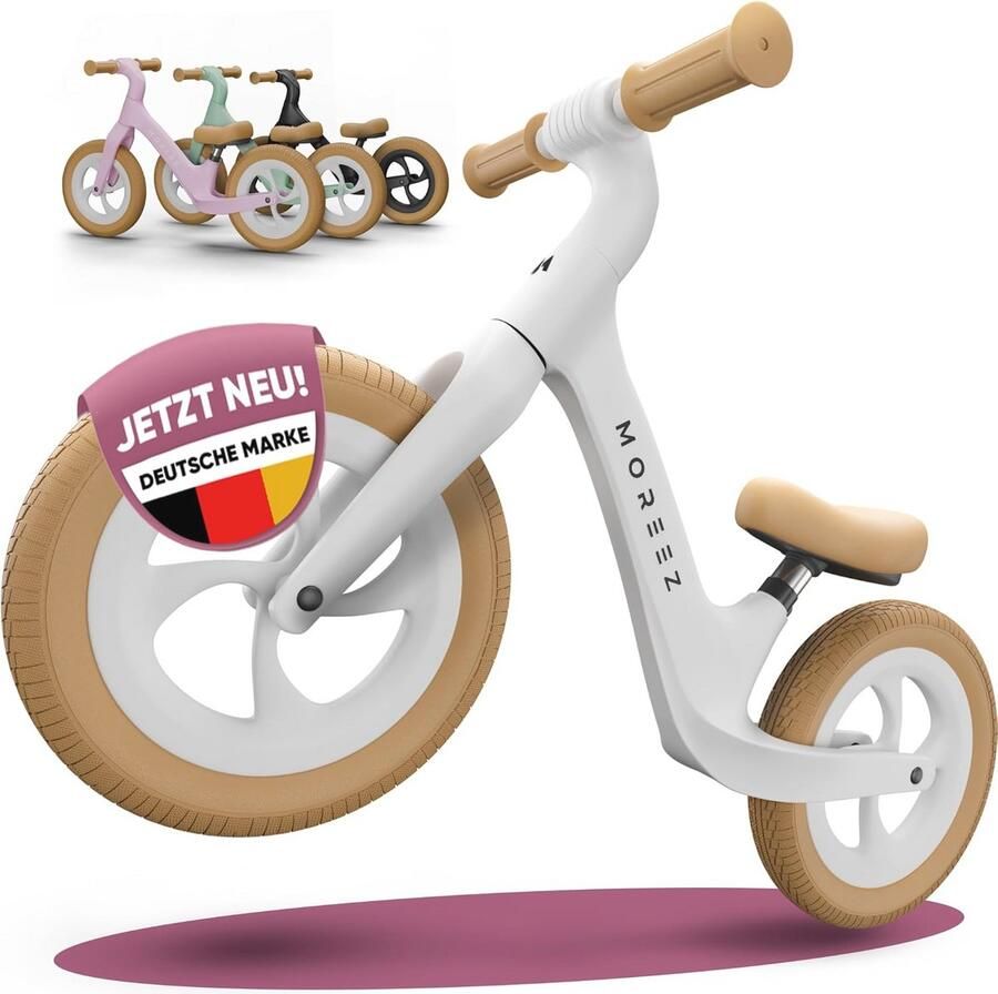 Kinderloopfiets Loopfiets kind Leren fietsen Valbescherming stuur 12 inch wielen Opaalwit