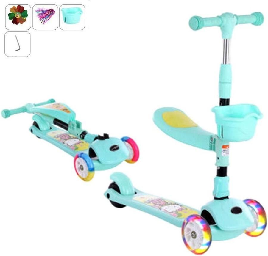 Kinderscooter 2-in-1 Loopfiets met zitje Buitenspelen Inklapbaar met dje Verstelbare hoogte Groen