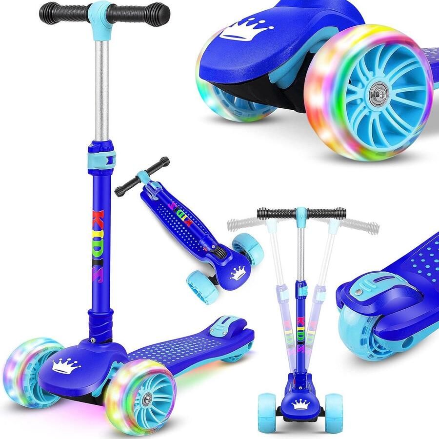 Kinderstep Driewieler Loopfiets Steppen Buiten Spelen Lichtgevende Wielen 65-80 cm Verstelbaar Blauw