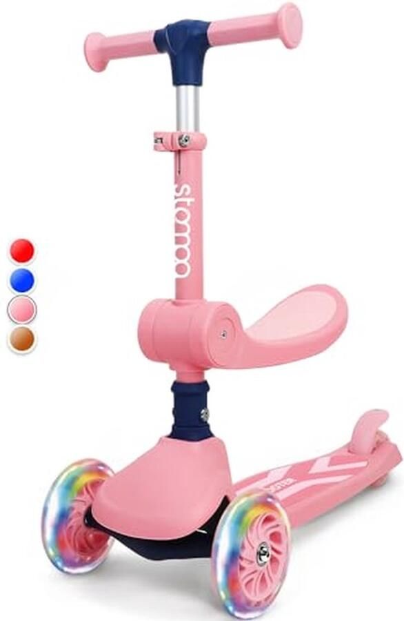 Kinderstep Driewieler Step Buiten Spelen Met Zitje LED Wielen 4 Hoogtes Roze