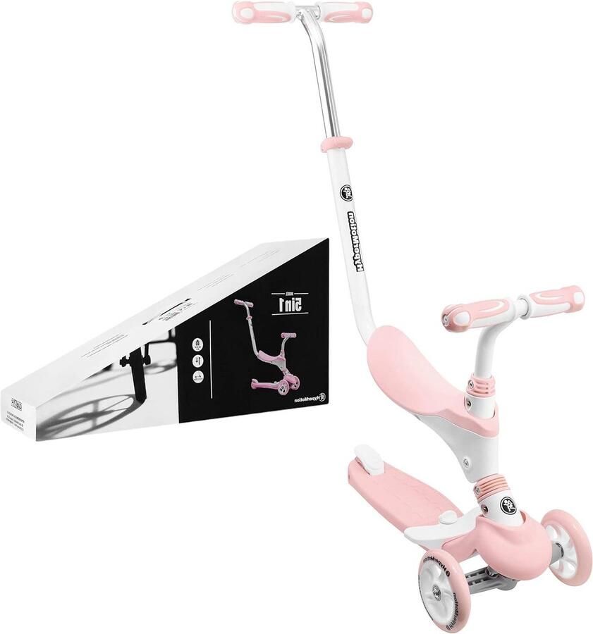 Kinderstep met Zitting Loopfiets Driewieler Buiten Spelen Verstelbaar Stuur 12 Centimeter Roze