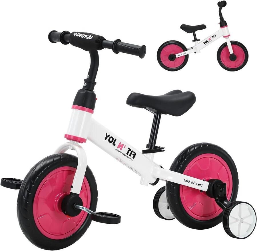 Kindertrainingsfiets Loopfiets driewieler Leren fietsen Gereedschapsloze montage 11 Inch wielen Roze