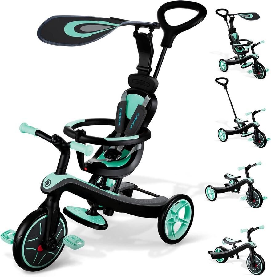 Kindertrike Loopfiets 4-in-1 Model Kind Ontwikkeling Gereedschapsloos Ontwerp 10 Maanden tot 5 Jaar Mintgroen