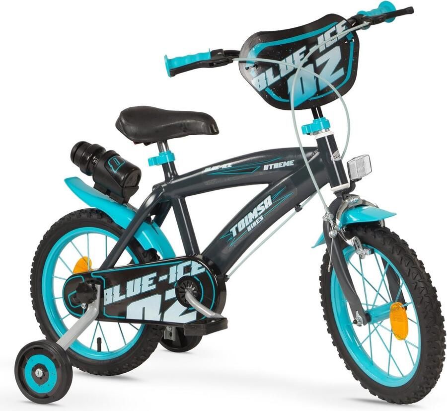 Loopfiets 14 inch Blauw voor en Inclusief Zijwieltjes en Stuur