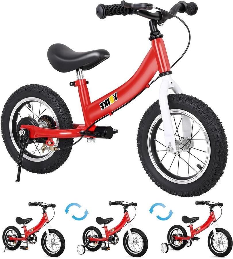 Loopfiets 2-in-1 Kinderfiets Balans Trainen Dubbel Gebruik 12 Inch Rood