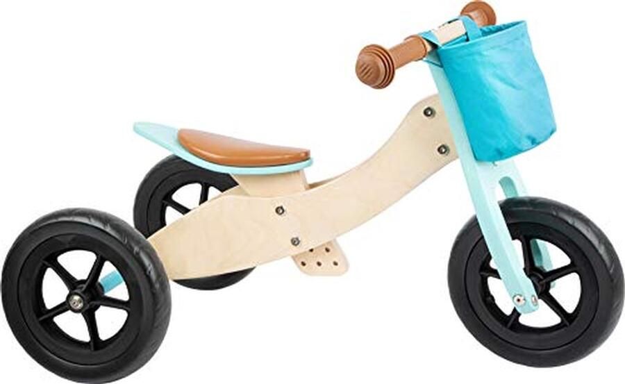 Loopfiets Hout Driewieler Kinderen Leren Fietsen 2-in-1 Om te Bouwen 10 Inch Banden Turquoise