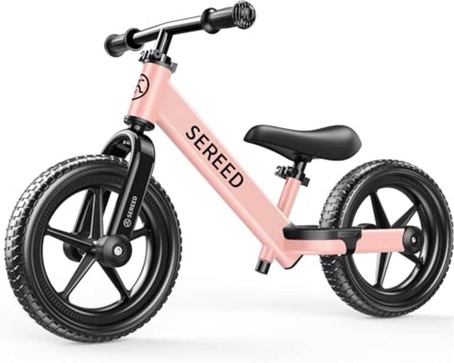 Loopfiets kinderen Balansfiets peuter Leren fietsen Gereedschapsloos verstelbaar 12 inch wielen Roze
