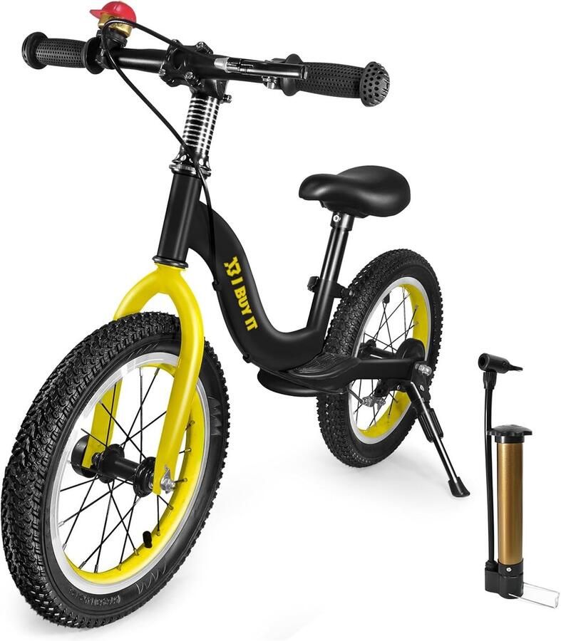 Loopfiets Kinderen Balansfiets Peuters Leren Fietsen Verstelbaar Zadel Stuur 16 Inch Zwart Geel