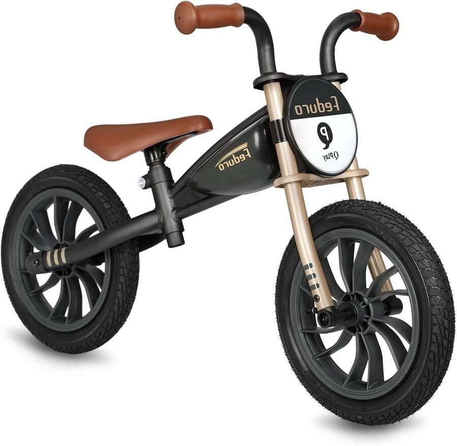 Loopfiets Kinderen Balansfiets Peuters Motoriek Ontwikkelen Opblaasbare All Terrain Wielen 12 inch Goud