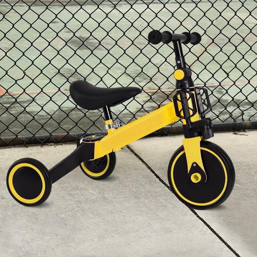 Loopfiets Kinderen Driewieler Peuter Leren Balanceren Opvouwbare Voetsteunen 42x60x49CM Geel