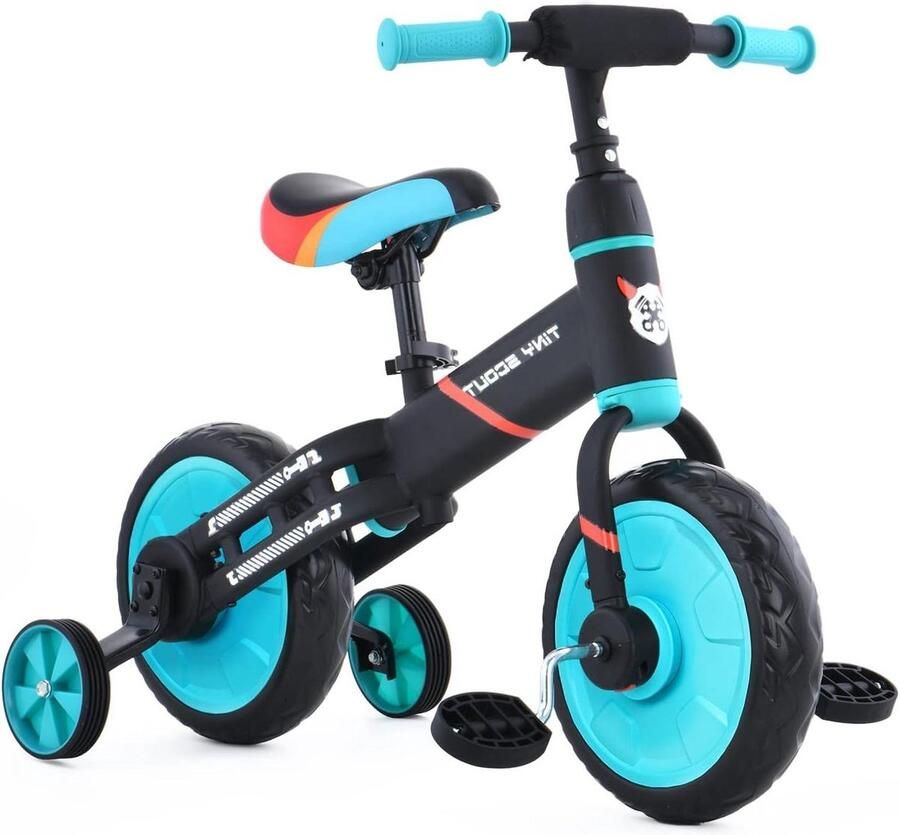 Loopfiets Kinderen Driewieler Peuters Leren Fietsen 4-in-1 Om te Bouwen 12 Inch Wielen Blauw
