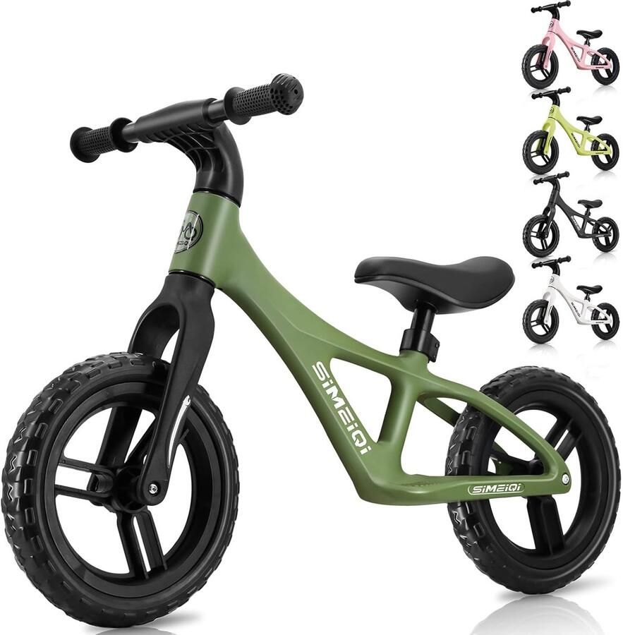 Loopfiets Kinderen Eerste Fiets Balans Leren Lichtgewicht Frame 12 Inch Leger Groen