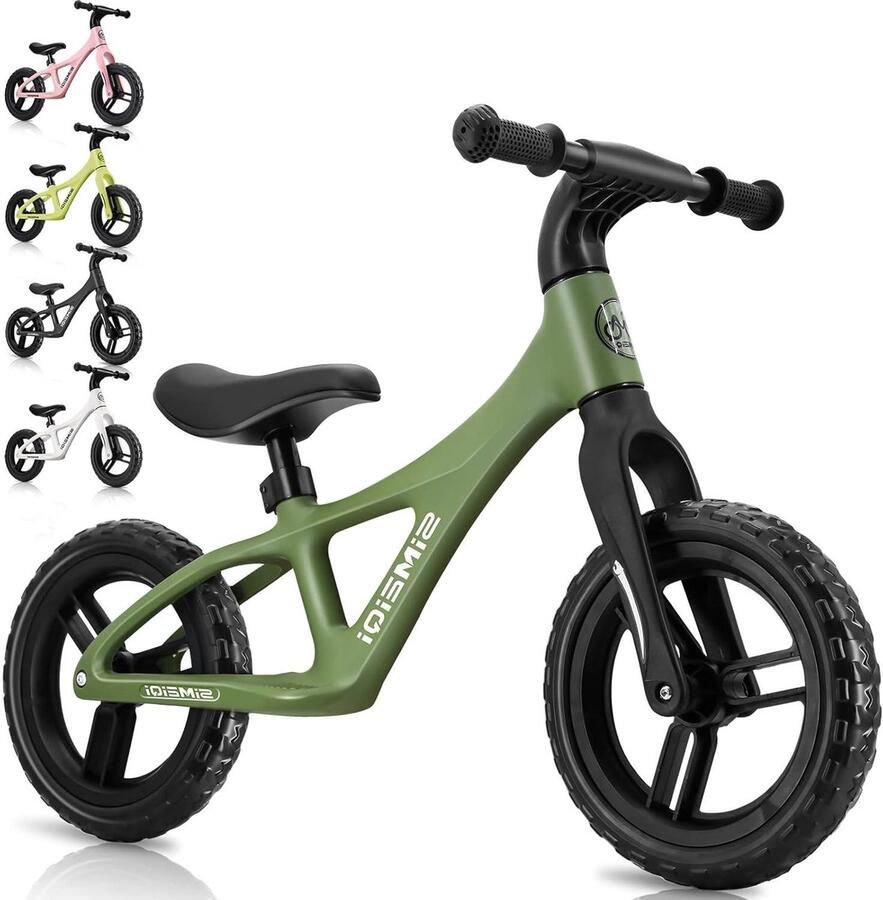 Loopfiets Kinderen Eerste Fiets Balans Leren Lichtgewicht Frame 12 Inch Legergroen