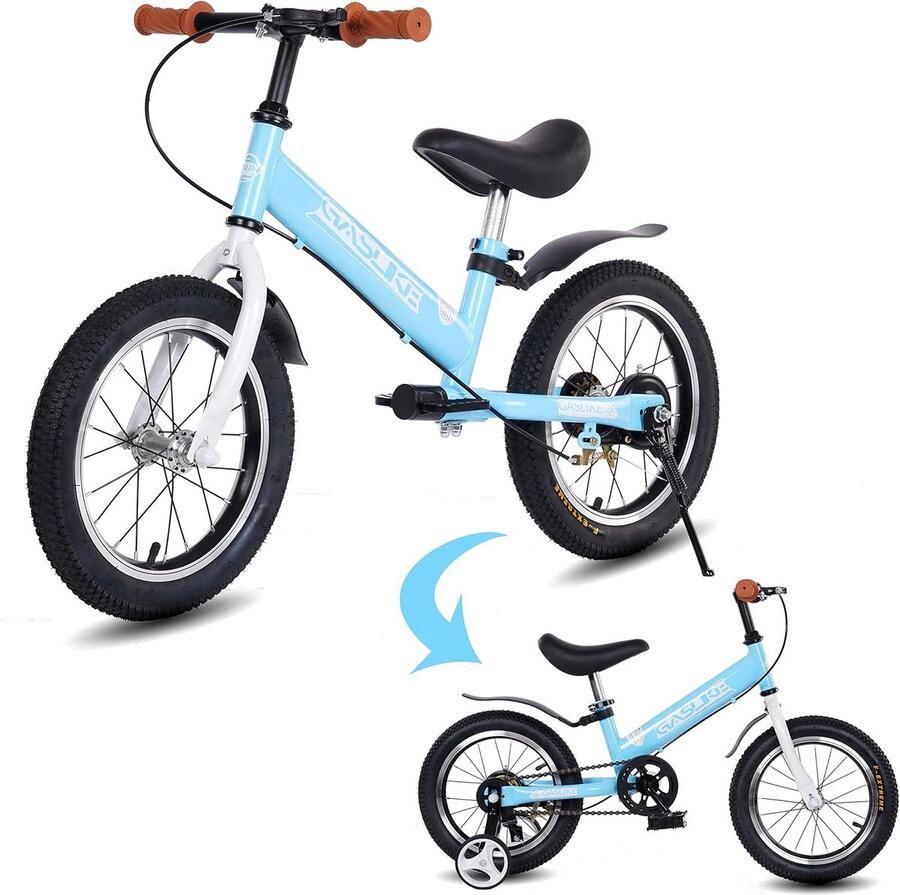 Loopfiets Kinderfiets 2-in-1 Fiets Leren Fietsen Ombouwbaar Met Pedalen 14 Inch Blauw